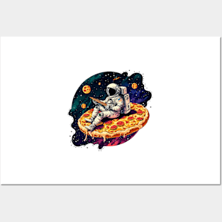 Astronaut in space eating pizza Posters and Art